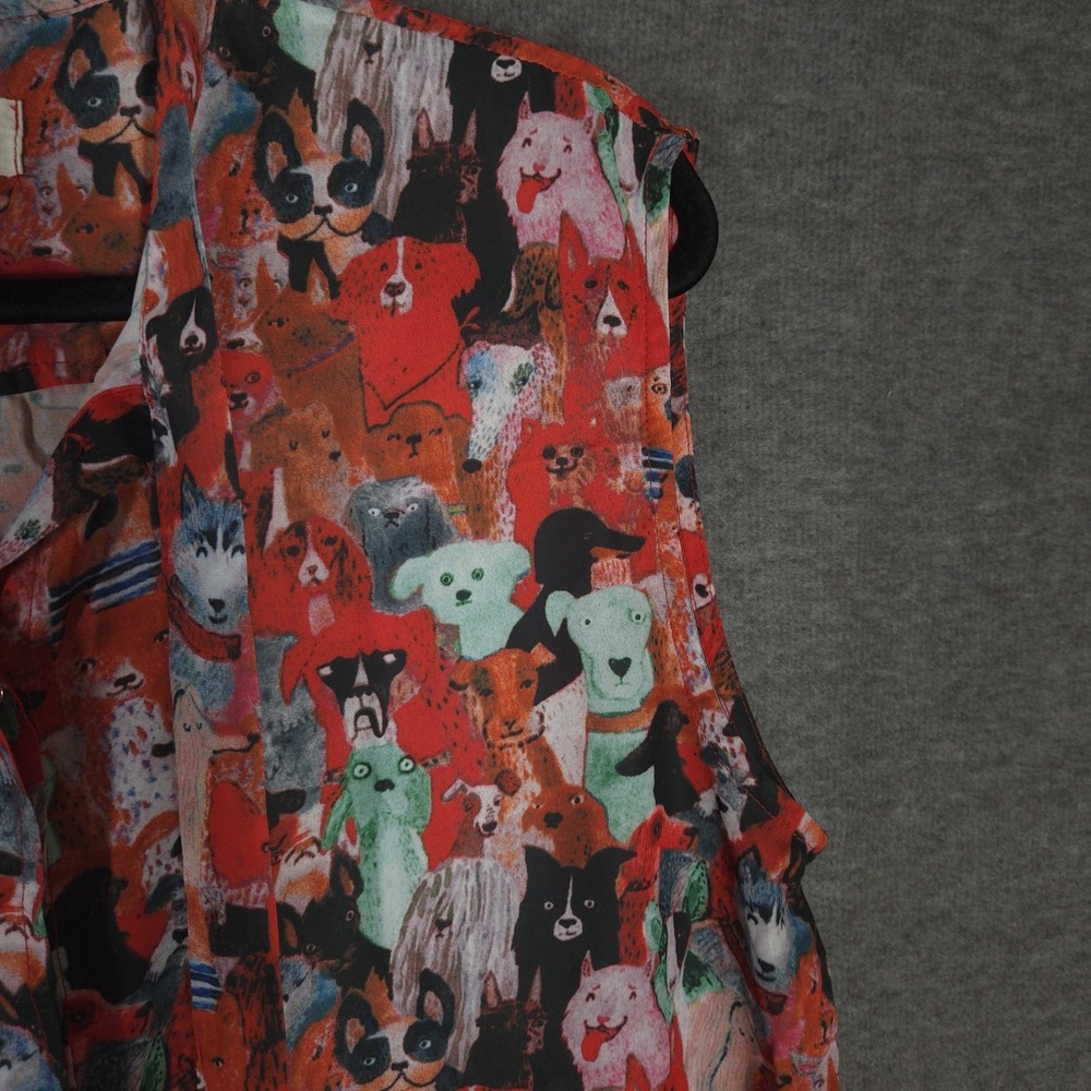 LaVieLente XL Sleeveless Dog Print Blouse Colorful Art Button Front Teacher - Picture 4 of 12